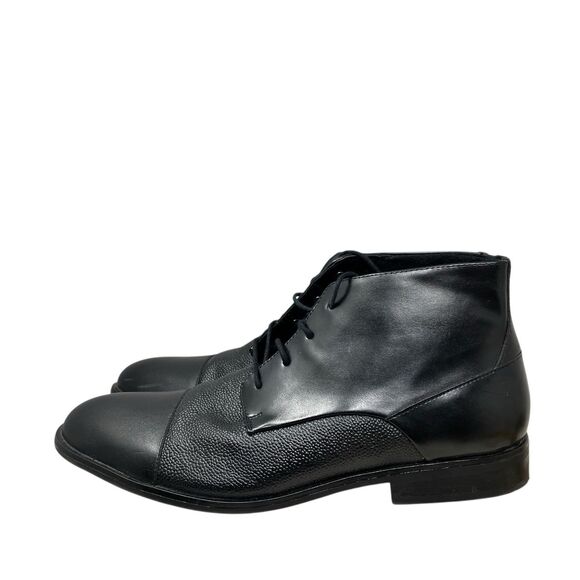 Alfani Mens‎ 9.5 Cap Toe Leather Ankle Boots Black Textured Dress Lace Up READ* main image 15